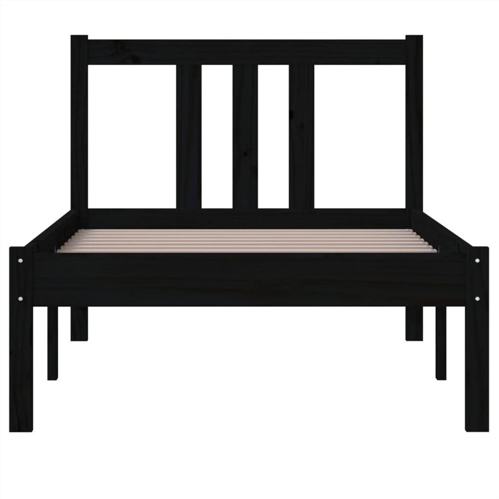 Bed Frame Black Solid Wood 75x190 cm 2FT6 Small Single