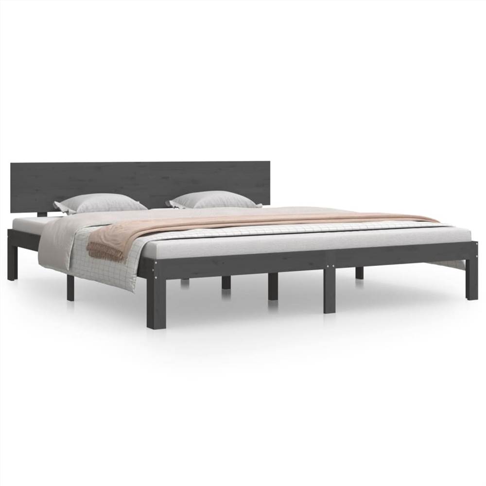 Bed Frame Grey Solid Wood 180x200 cm 6FT Super King