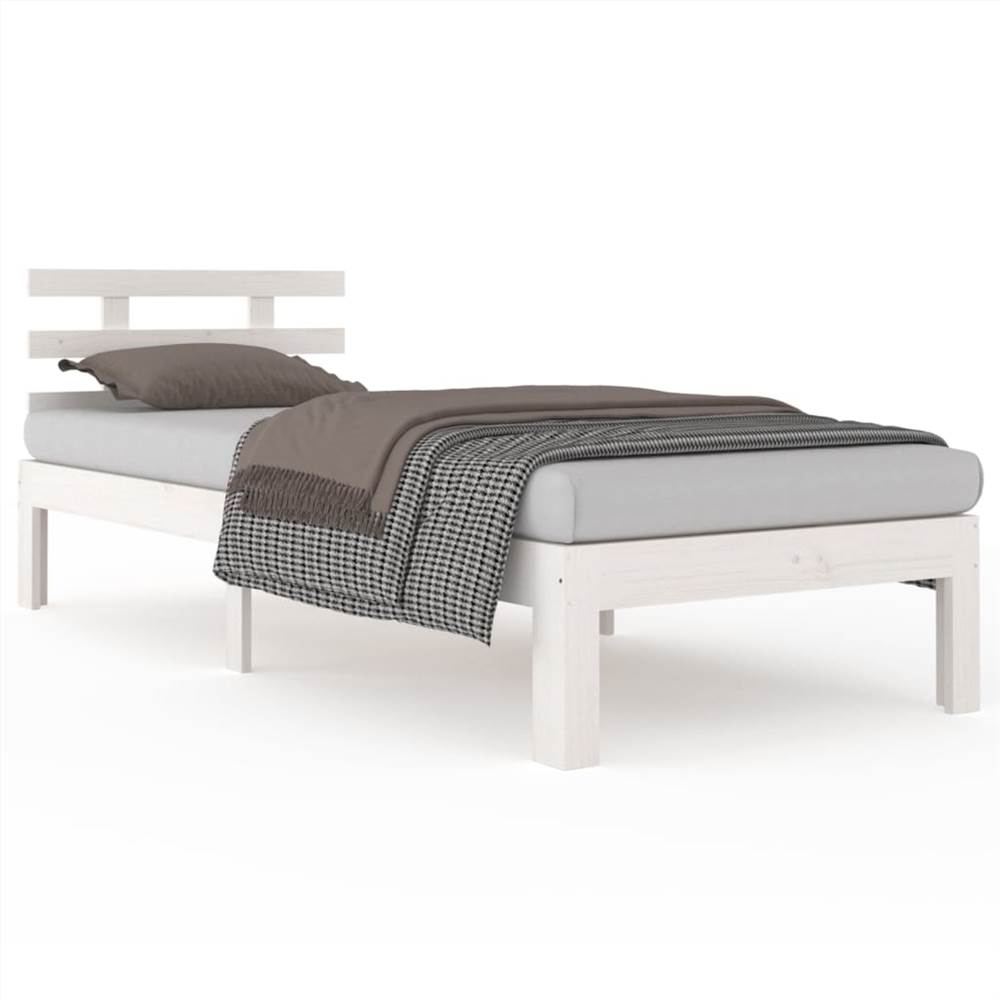 Bed Frame White Solid Wood 90x190 cm 3FT Single