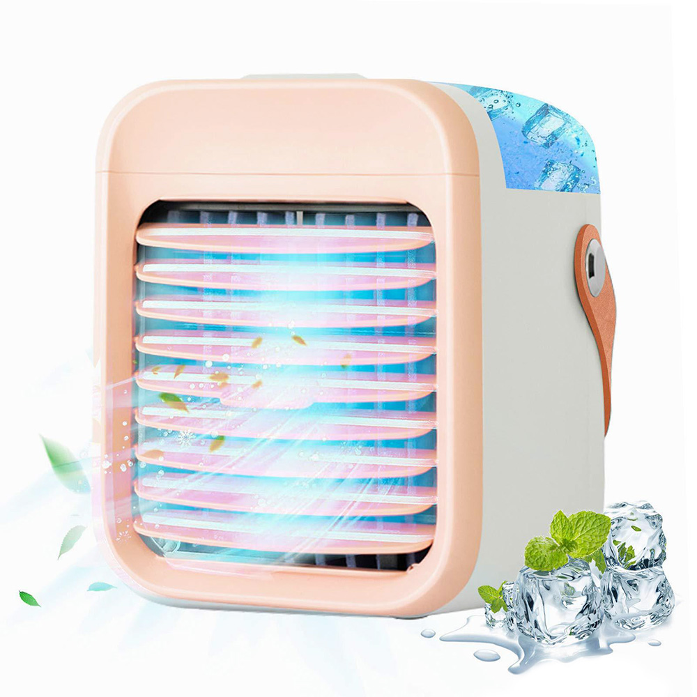 

Desktop Portable Air Cooler, Refrigeration Humidification Air Conditioning Fan, 2000mAh USB Charging, Night Light - Pink