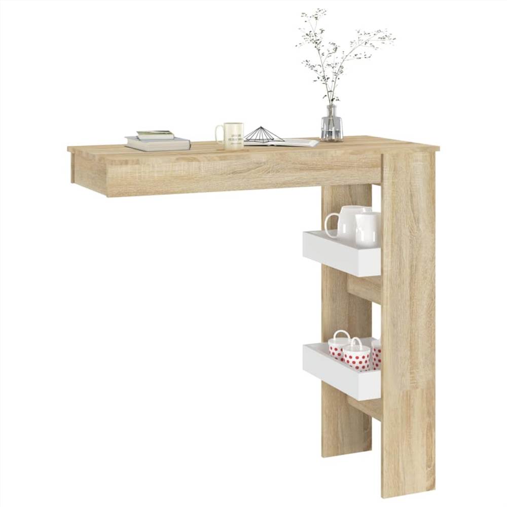 Wall Bar Table White&Sonoma Oak 102x45x103.5 cm Engineered Wood
