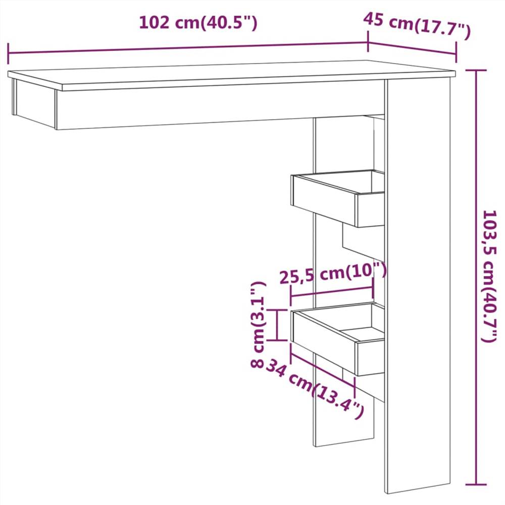 Wall Bar Table White&Sonoma Oak 102x45x103.5 cm Engineered Wood