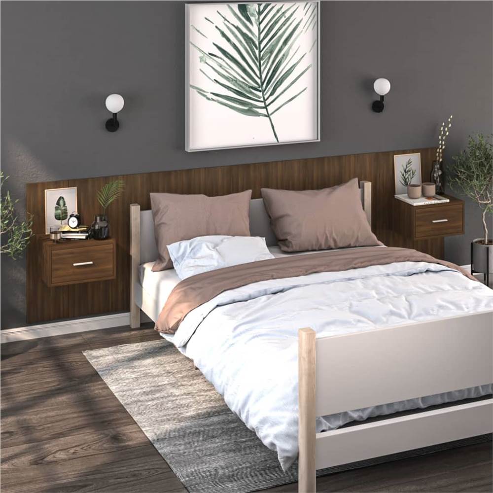 Wall Bedside Cabinet Brown Oak Engineered Wood
