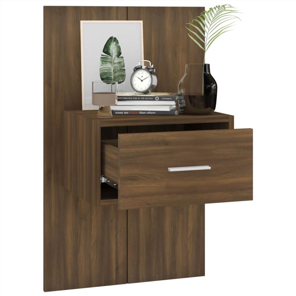 Wall Bedside Cabinet Brown Oak Engineered Wood