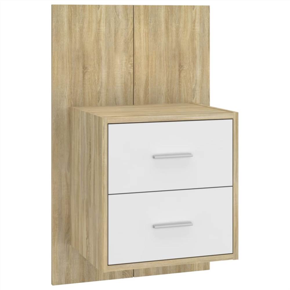 Wall Bedside Cabinet White and Sonoma Oak Engineered Wood