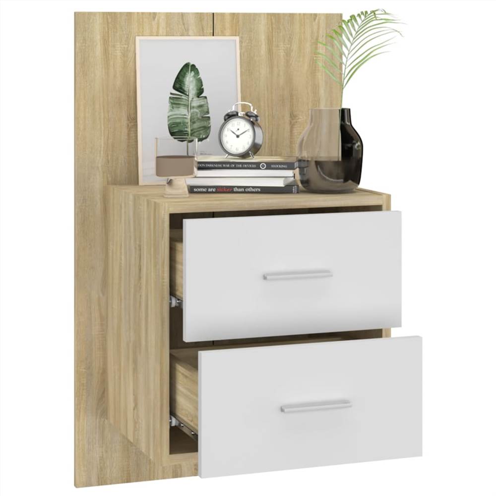 Wall Bedside Cabinet White and Sonoma Oak Engineered Wood