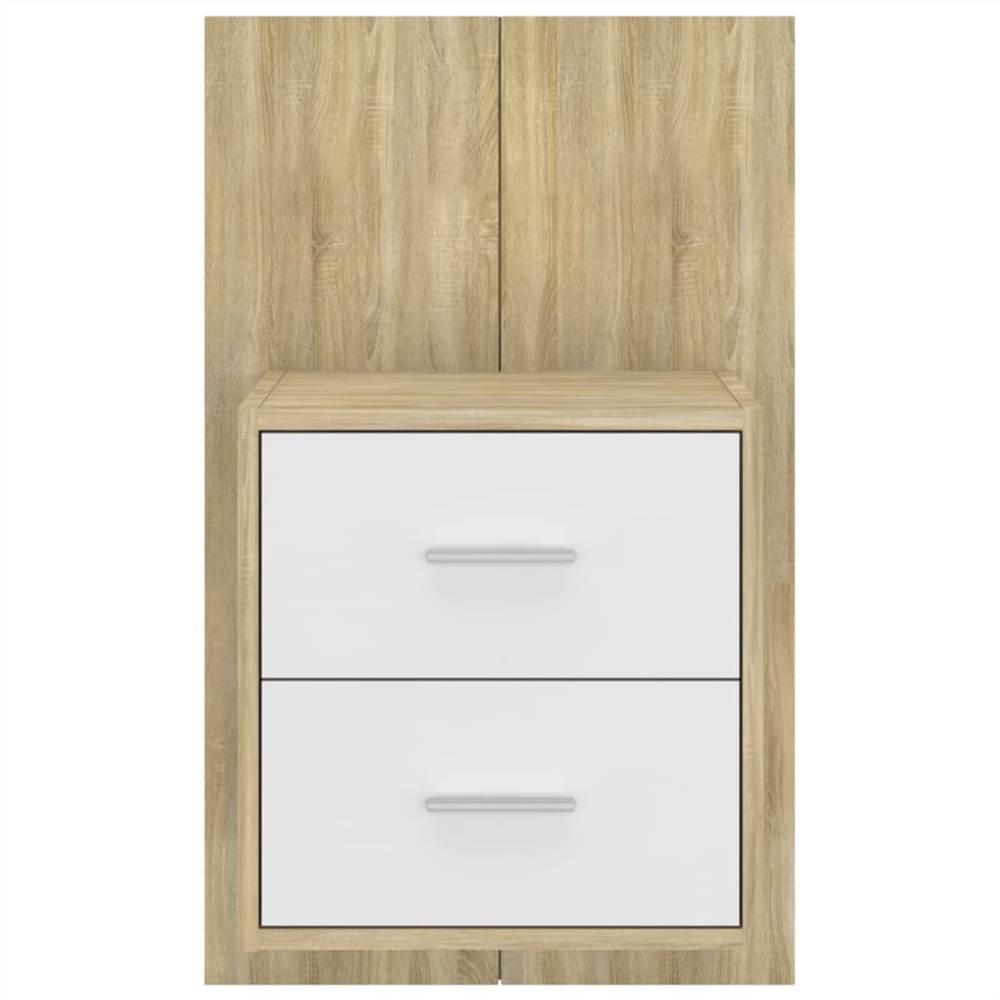 Wall Bedside Cabinet White and Sonoma Oak Engineered Wood