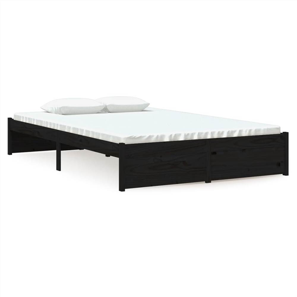 Bed Frame Black Solid Wood 120x190 cm 4FT Small Double