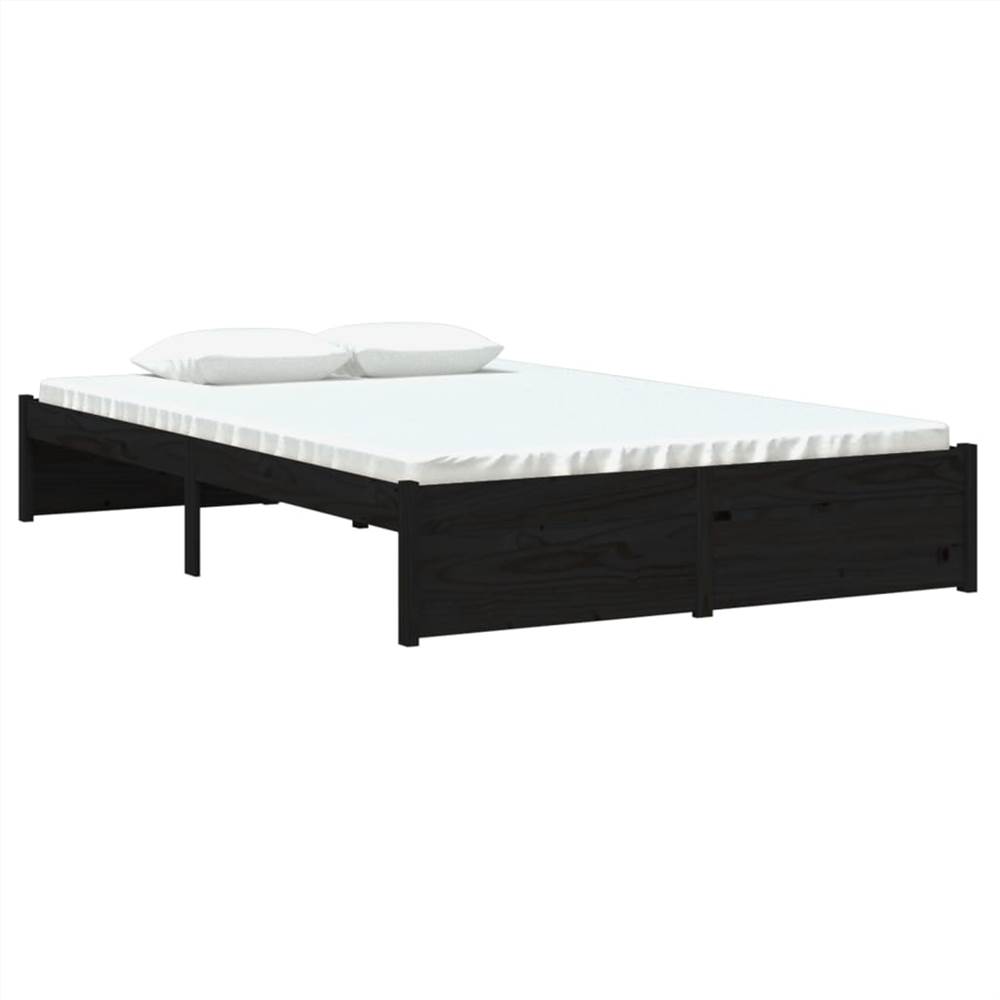 Bed Frame Black Solid Wood 120x190 cm 4FT Small Double