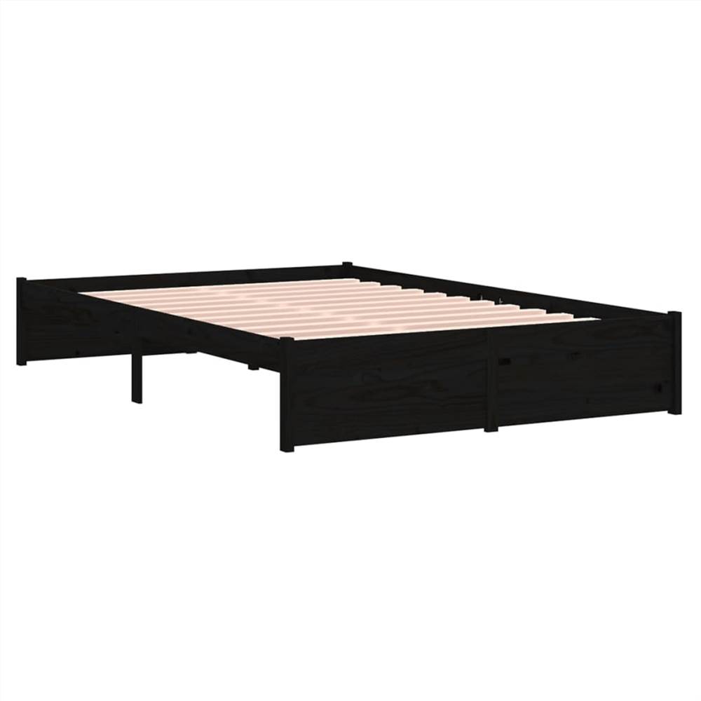 Bed Frame Black Solid Wood 120x190 cm 4FT Small Double