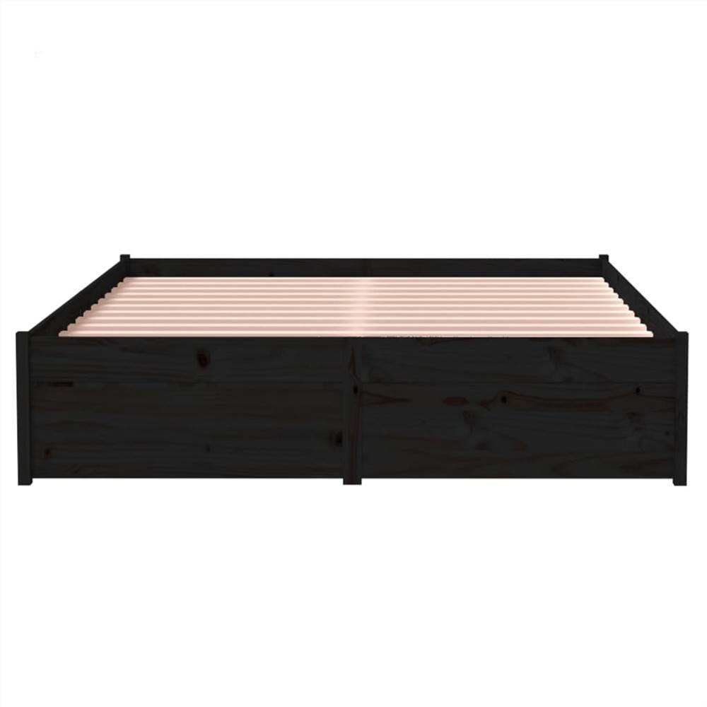 Bed Frame Black Solid Wood 120x190 cm 4FT Small Double