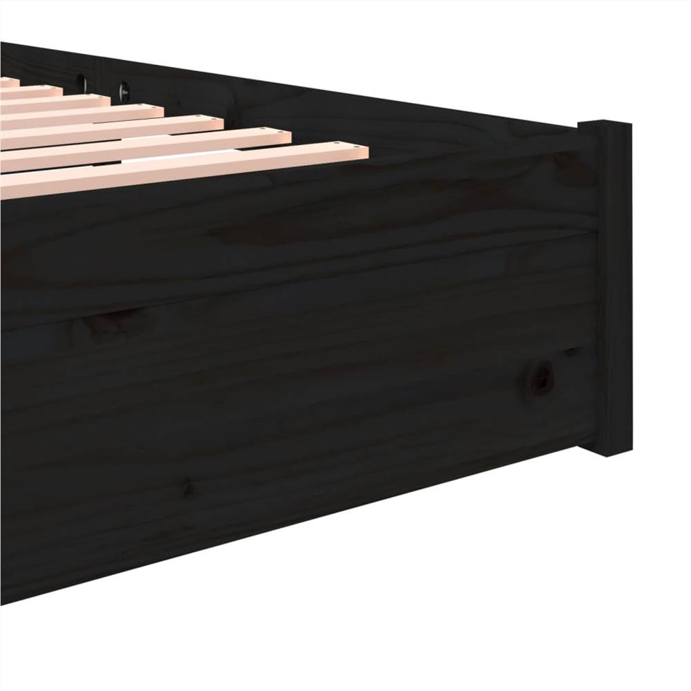 Bed Frame Black Solid Wood 120x190 cm 4FT Small Double