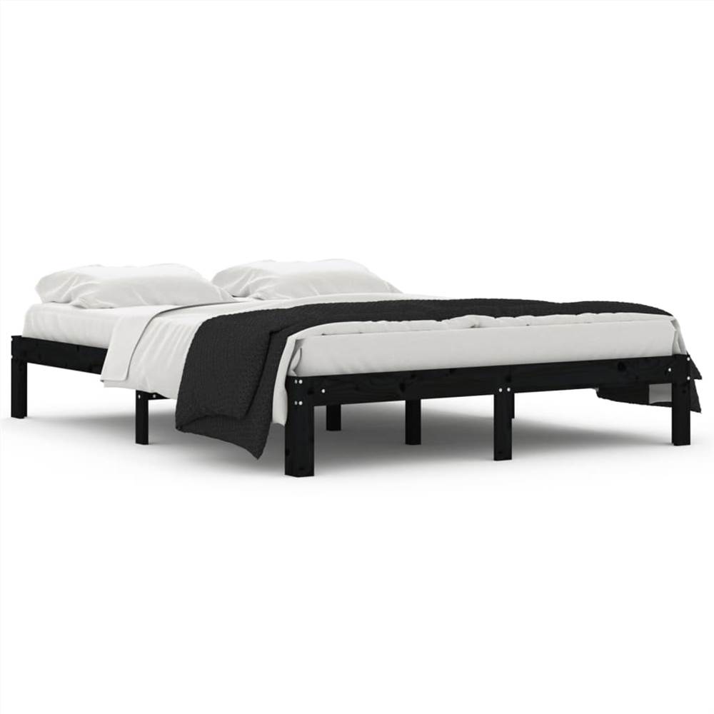 Bed Frame Black Solid Wood 160x200 cm 5FT King Size