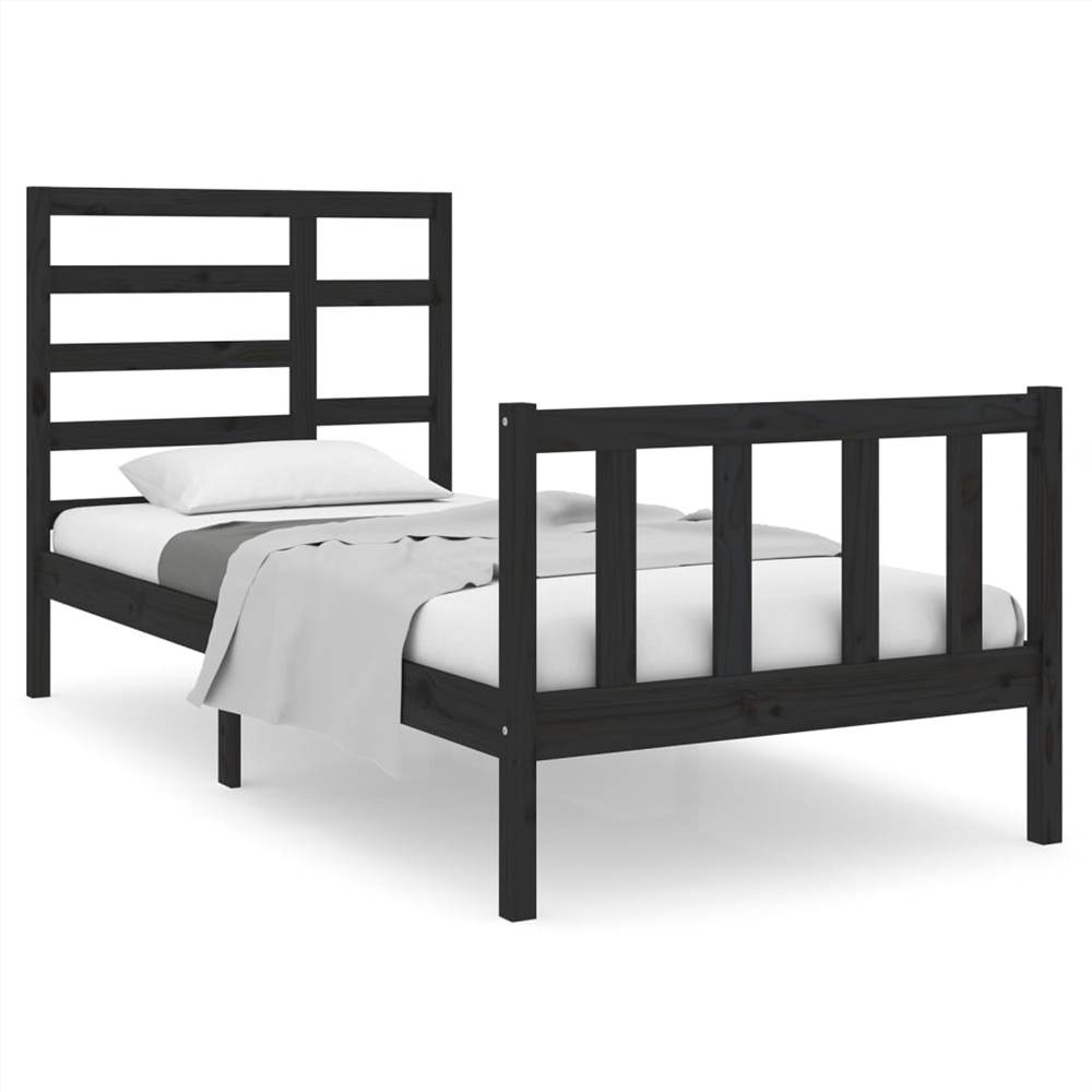 Bed Frame Black Solid Wood 90x190 cm 3FT Single