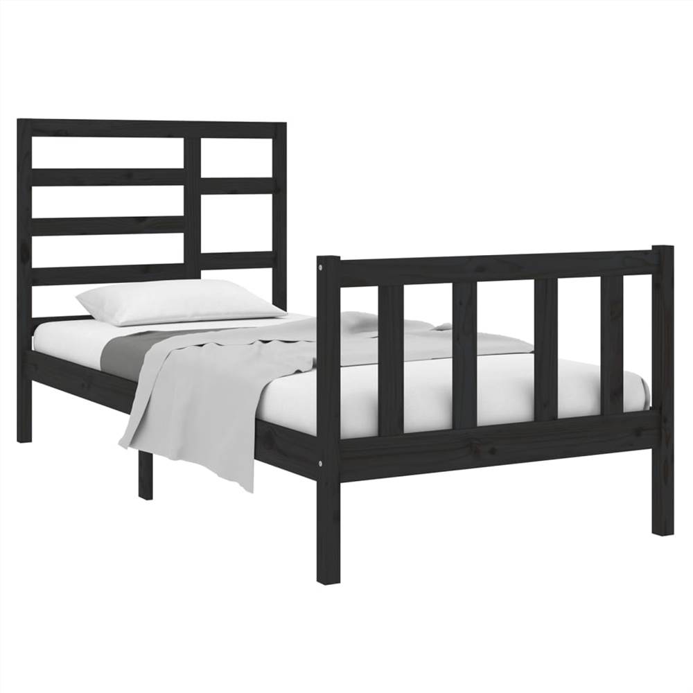 Bed Frame Black Solid Wood 90x190 cm 3FT Single