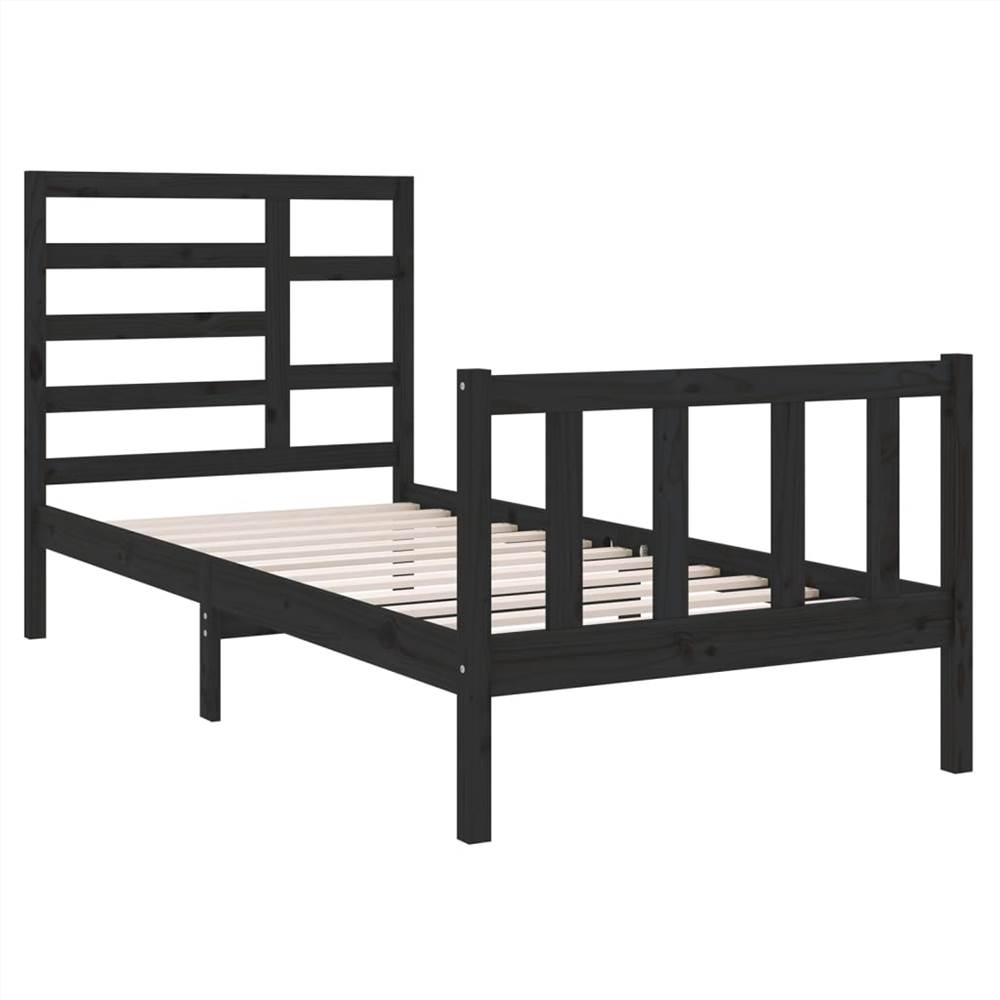 Bed Frame Black Solid Wood 90x190 cm 3FT Single