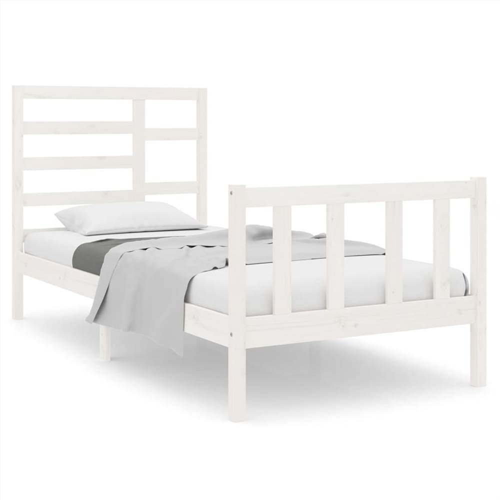 Bed Frame White Solid Wood 90x190 cm 3FT Single