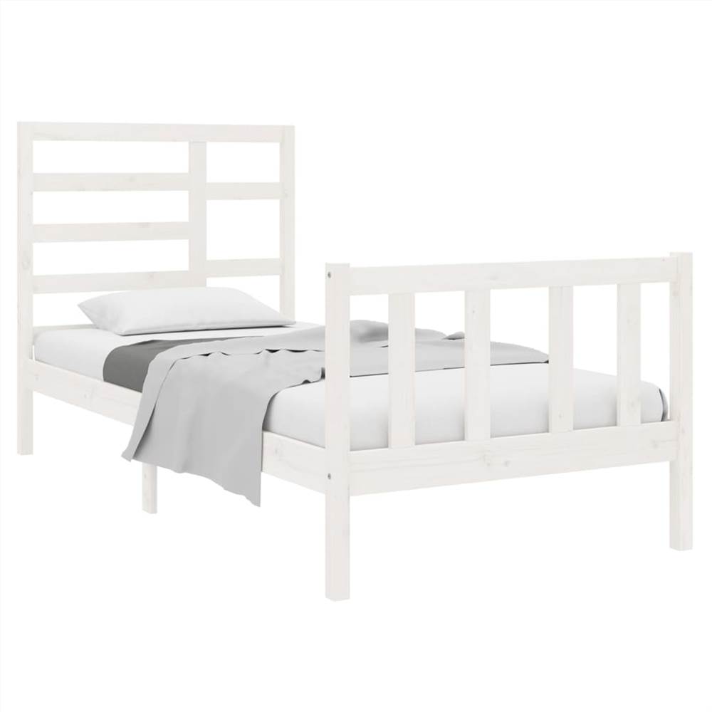 Bed Frame White Solid Wood 90x190 cm 3FT Single