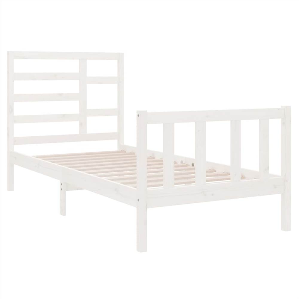 Bed Frame White Solid Wood 90x190 cm 3FT Single