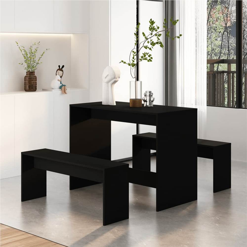 3 Piece Dining Set Black Chipboard