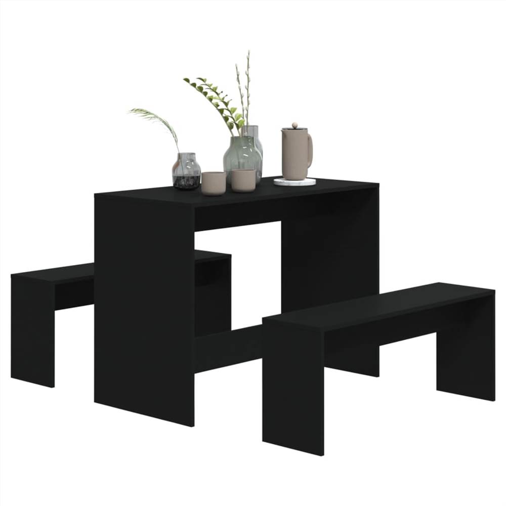 3 Piece Dining Set Black Chipboard
