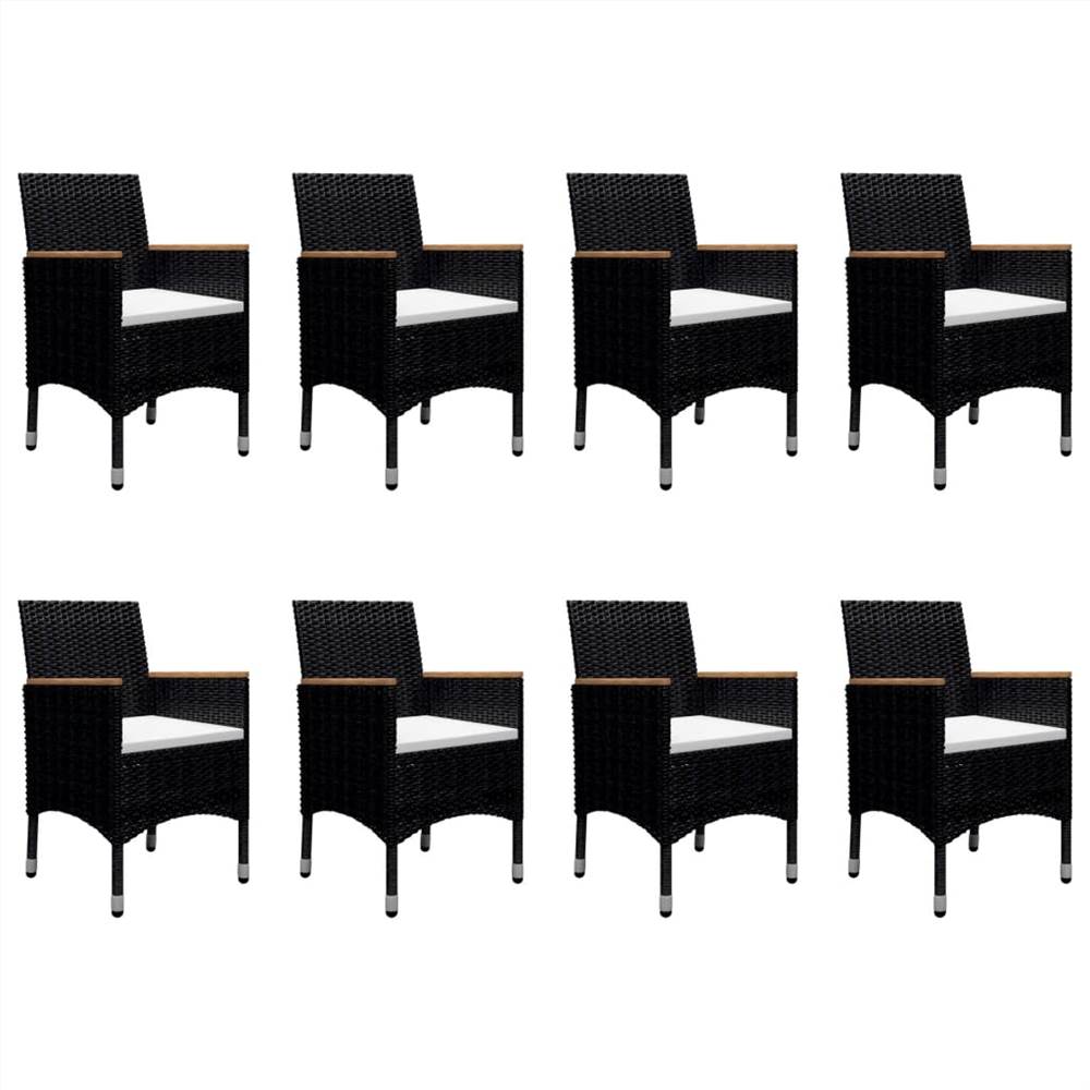 9 Piece Garden Dining Set Poly Rattan and Solid Wood Black