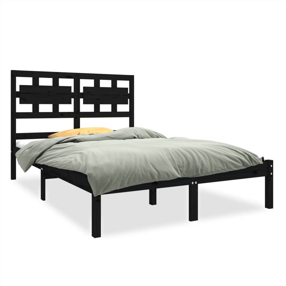 Bed Frame Black Solid Wood 120x190 cm 4FT Small Double