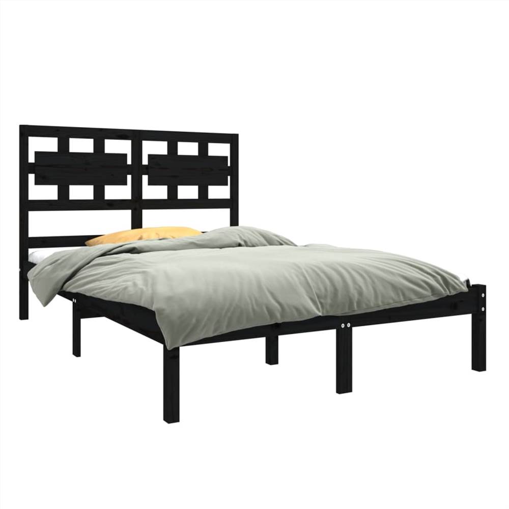 Bed Frame Black Solid Wood 120x190 cm 4FT Small Double