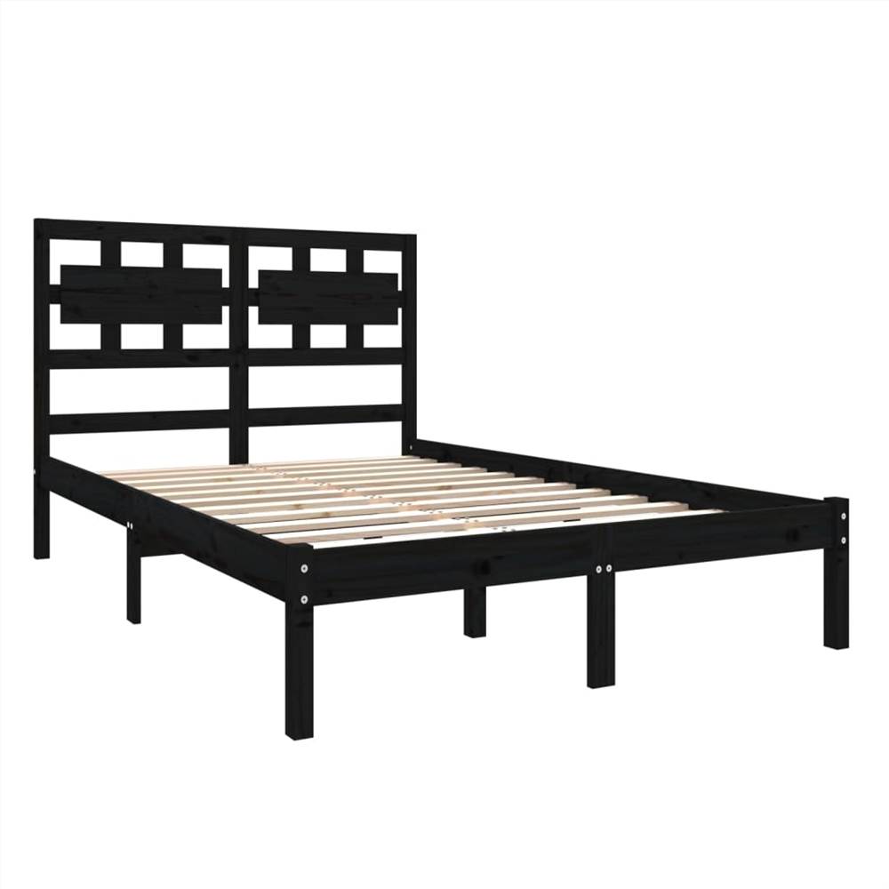 Bed Frame Black Solid Wood 120x190 cm 4FT Small Double