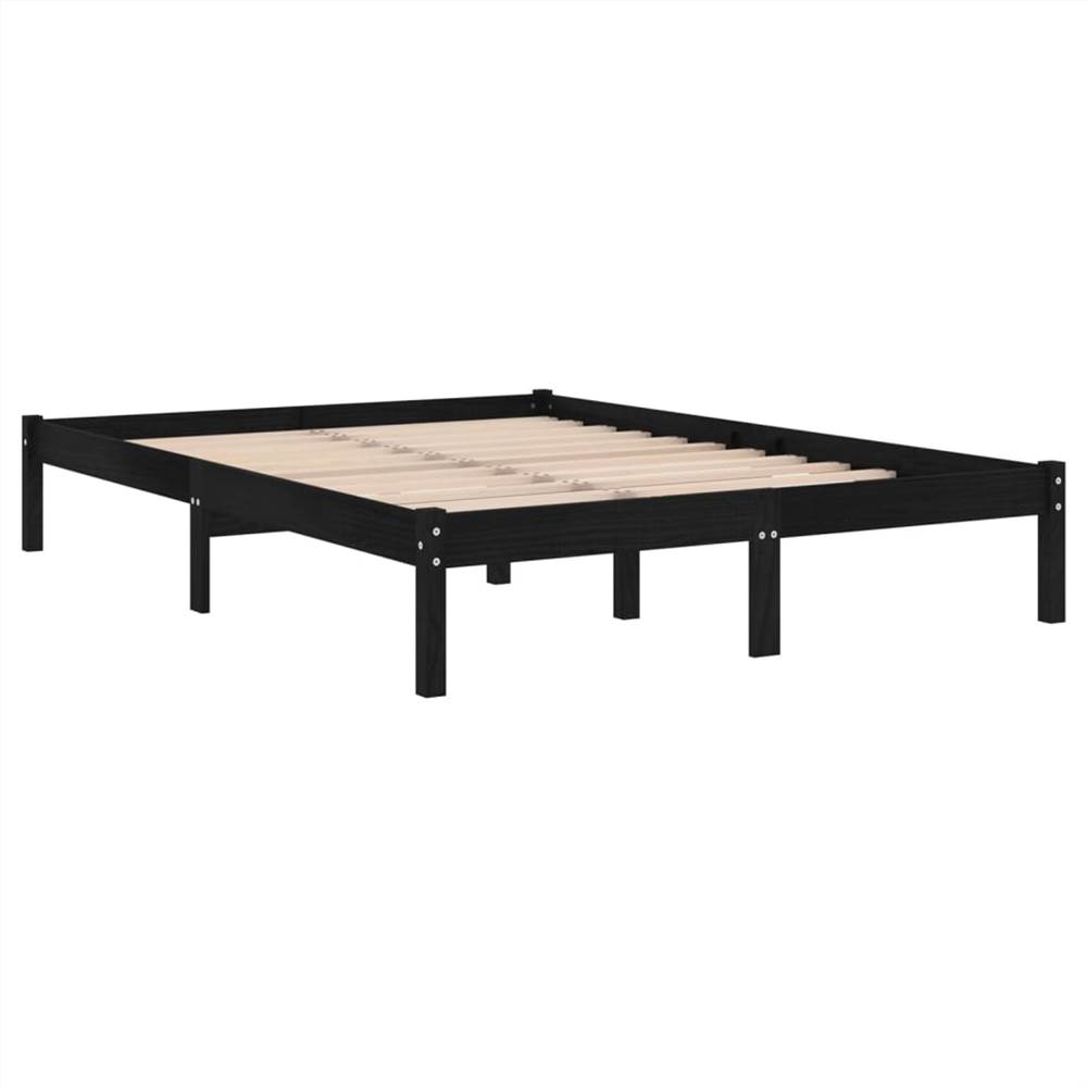 Bed Frame Black Solid Wood 120x190 cm 4FT Small Double