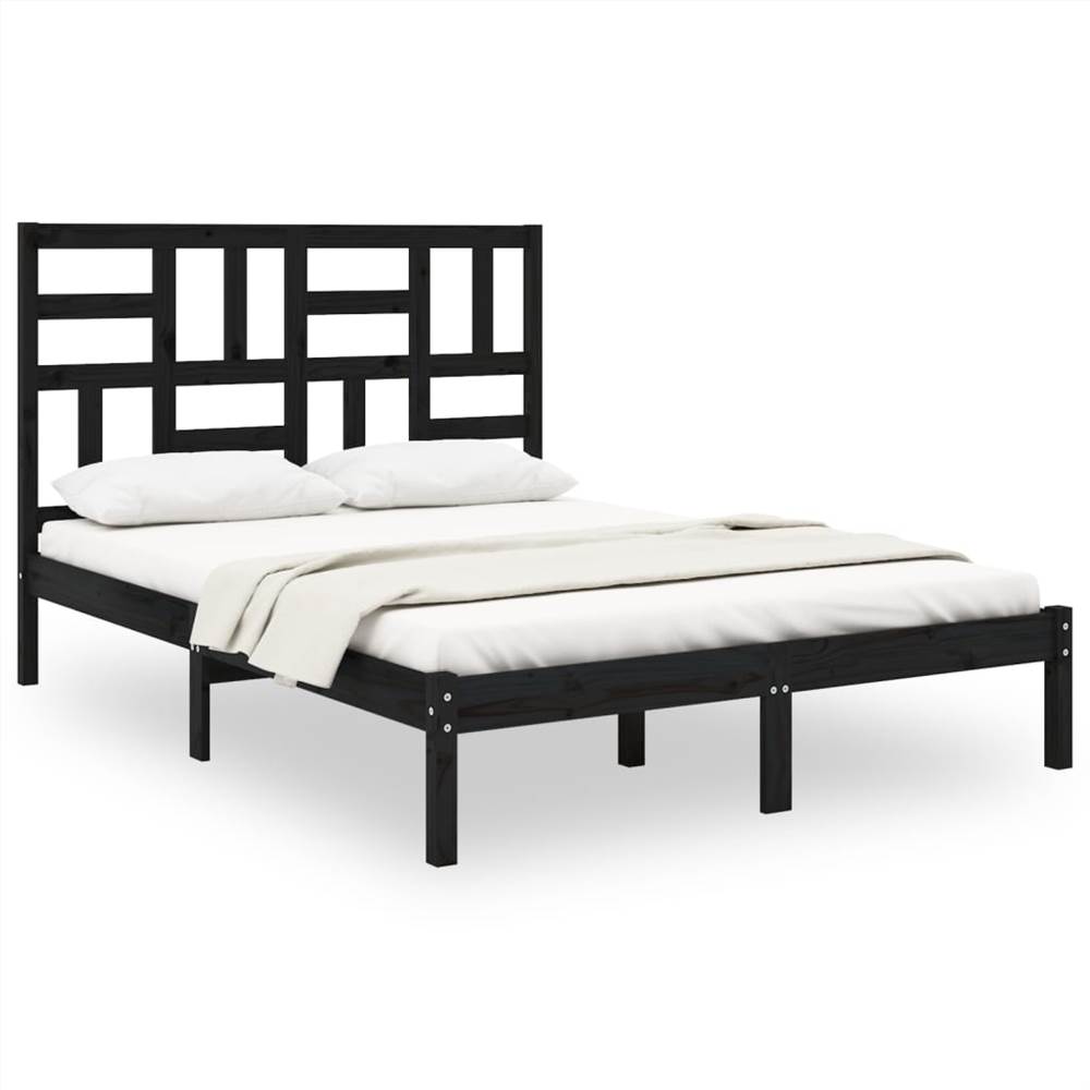 Bed Frame Black Solid Wood 150x200 cm 5FT King Size