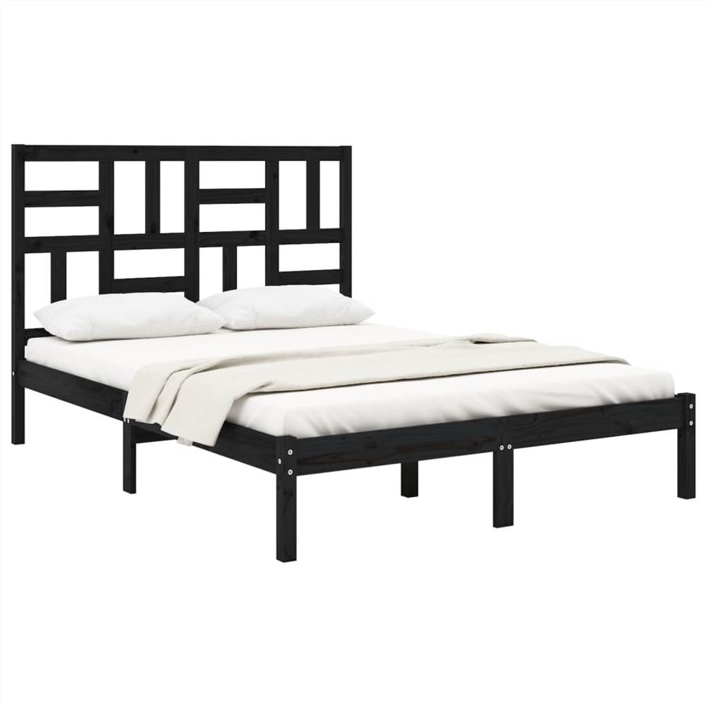Bed Frame Black Solid Wood 150x200 cm 5FT King Size