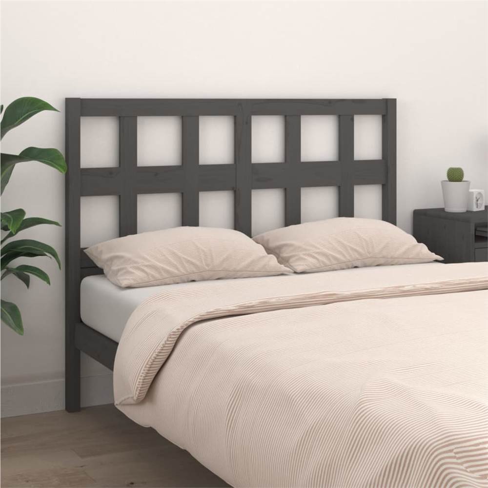 Bed Headboard Grey 205.5x4x100 cm Solid Wood Pine