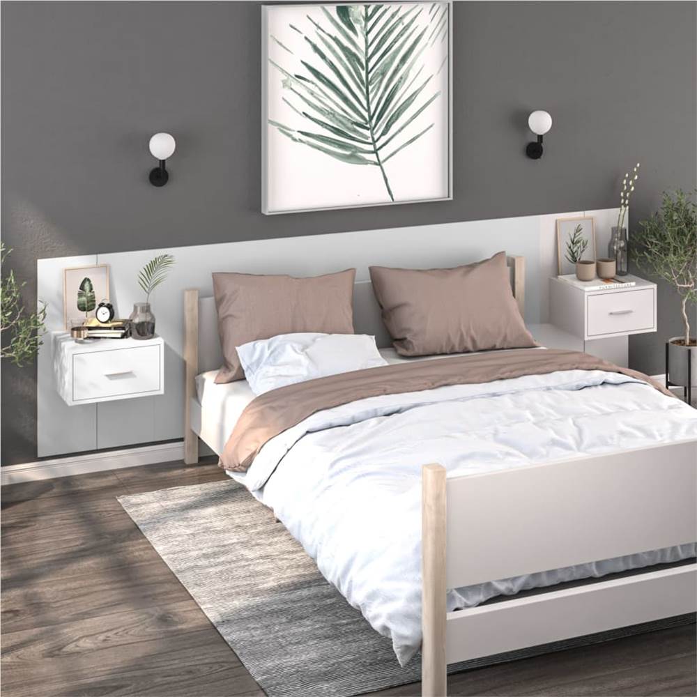 Wall Bedside Cabinet White Engineered Wood