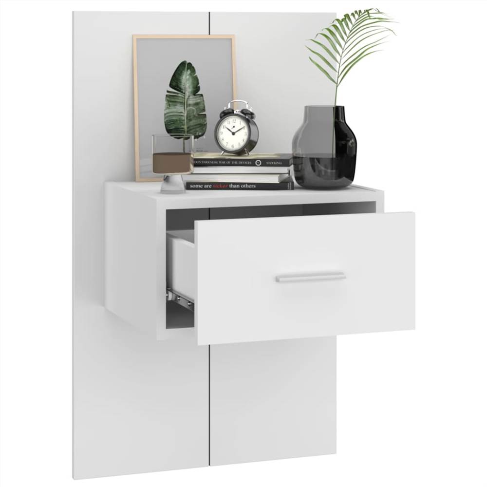 Wall Bedside Cabinet White Engineered Wood