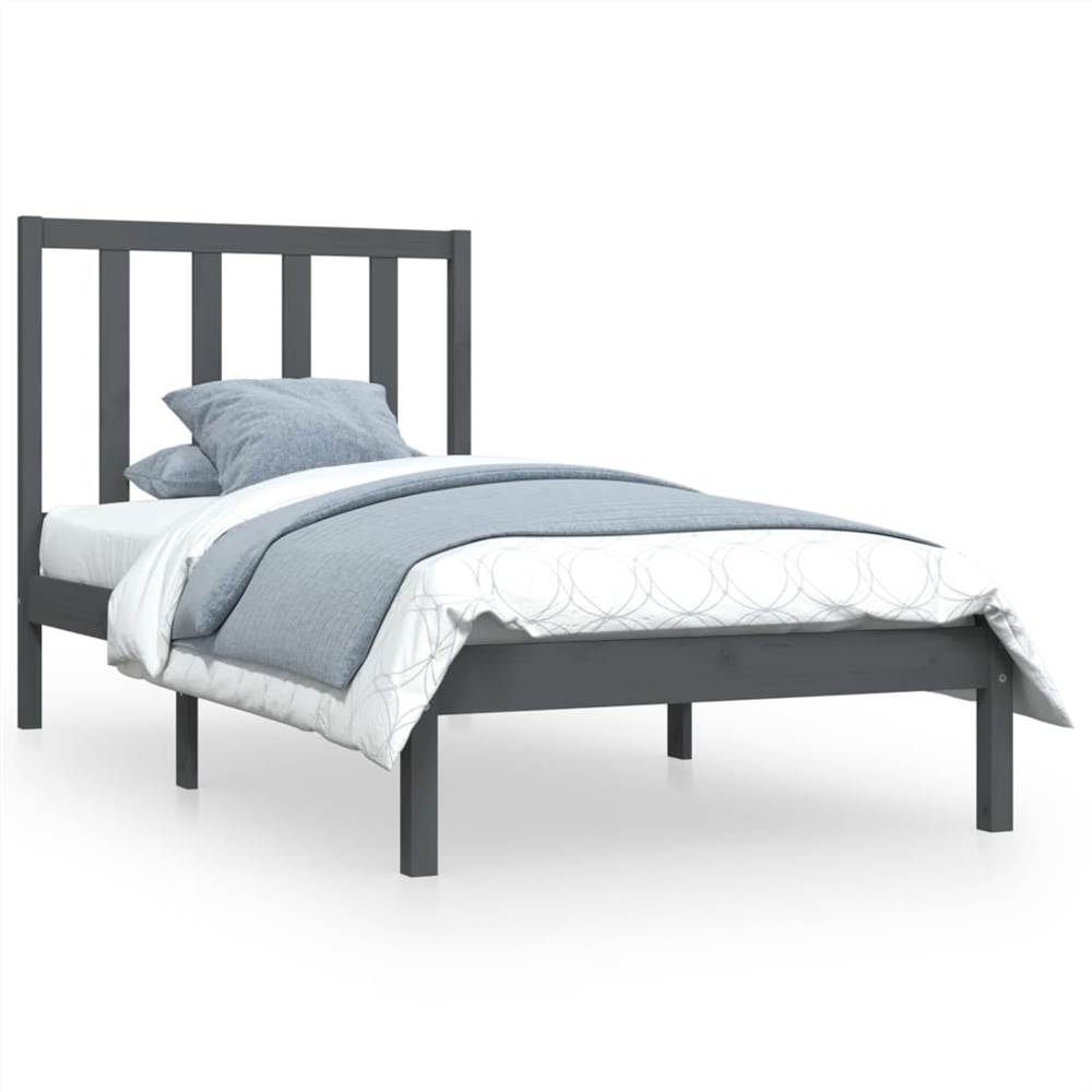 Bed Frame Grey Solid Wood Pine 90x200 cm