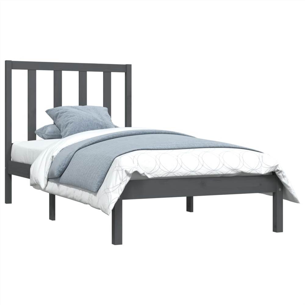 Bed Frame Grey Solid Wood Pine 90x200 cm