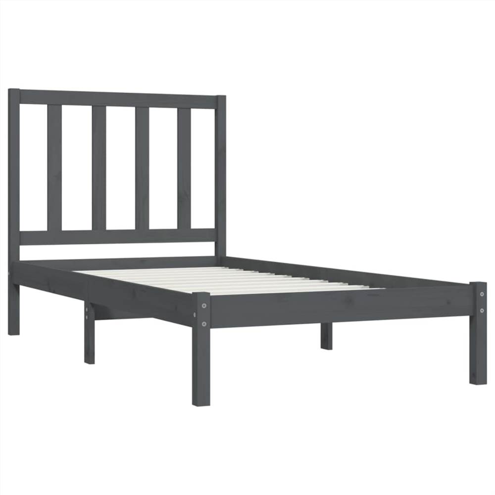Bed Frame Grey Solid Wood Pine 90x200 cm