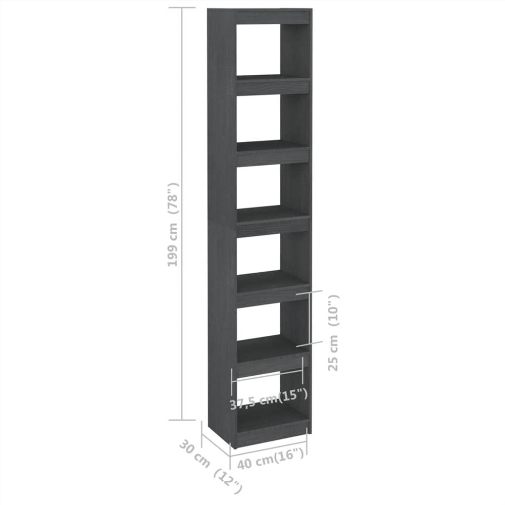 Book Cabinet Room Divider Grey 40x30x199 Cm Solid Pinewood