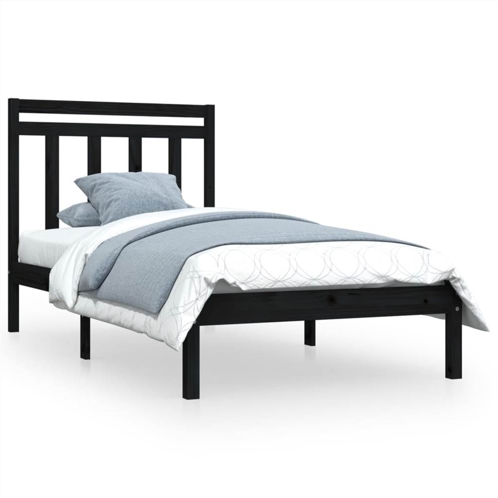 Bed Frame Black Solid Wood 90x190 cm 3FT Single