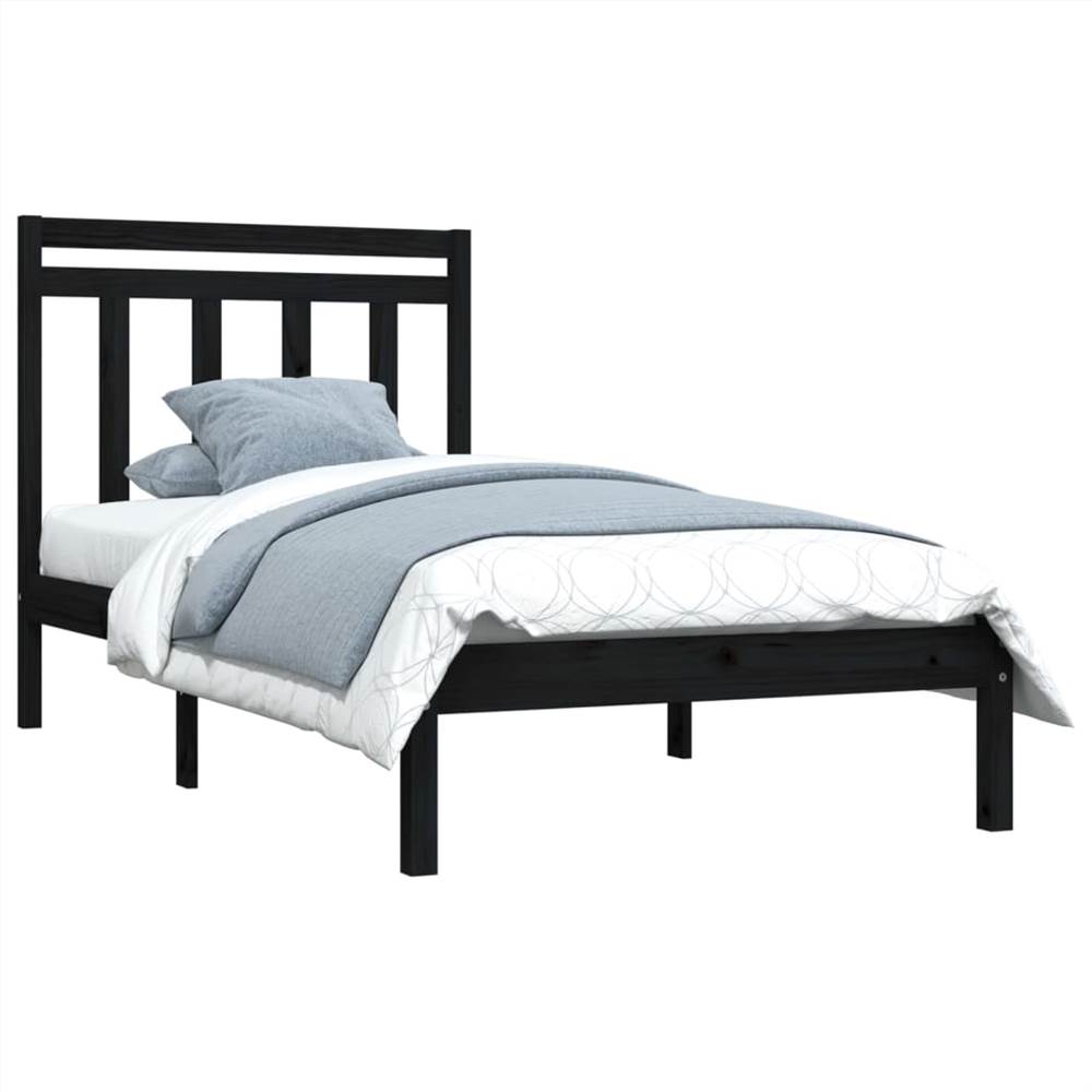 Bed Frame Black Solid Wood 90x190 cm 3FT Single