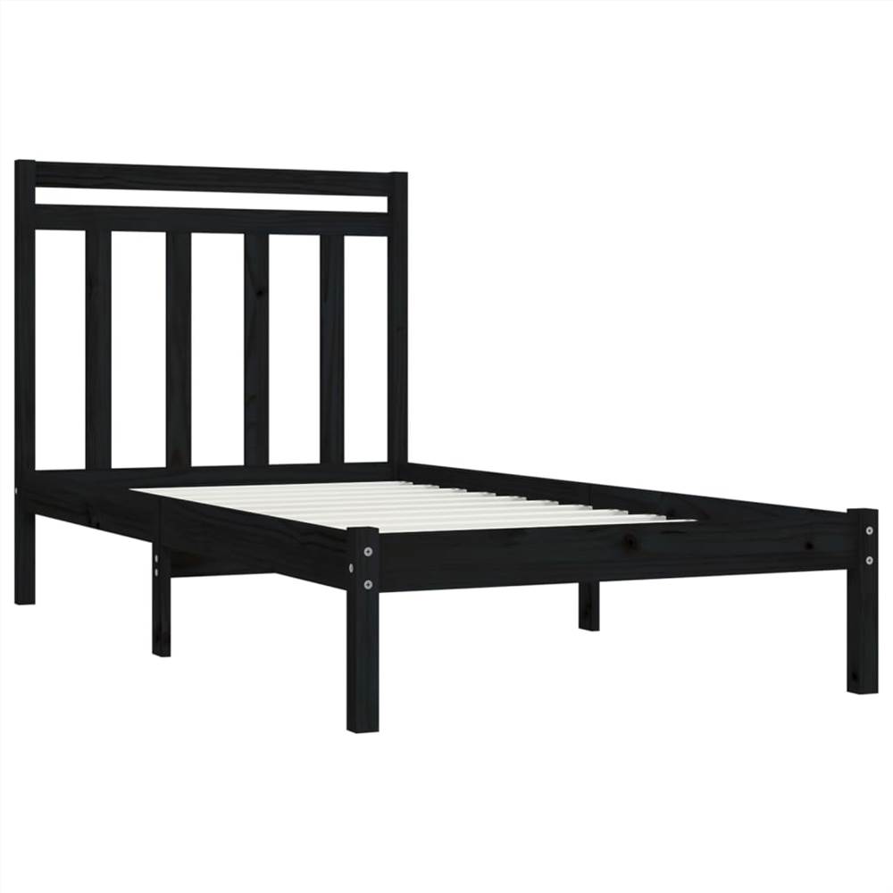 Bed Frame Black Solid Wood 90x190 cm 3FT Single