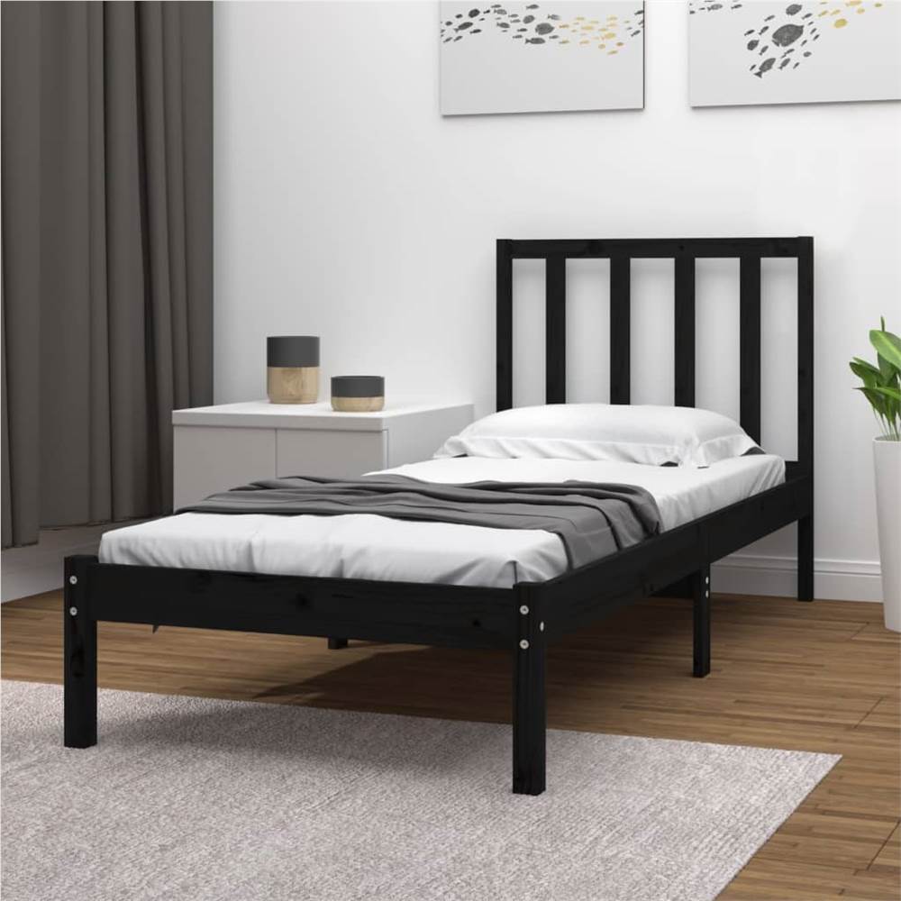 Bed Frame Black Solid Wood Pine 90x200 cm
