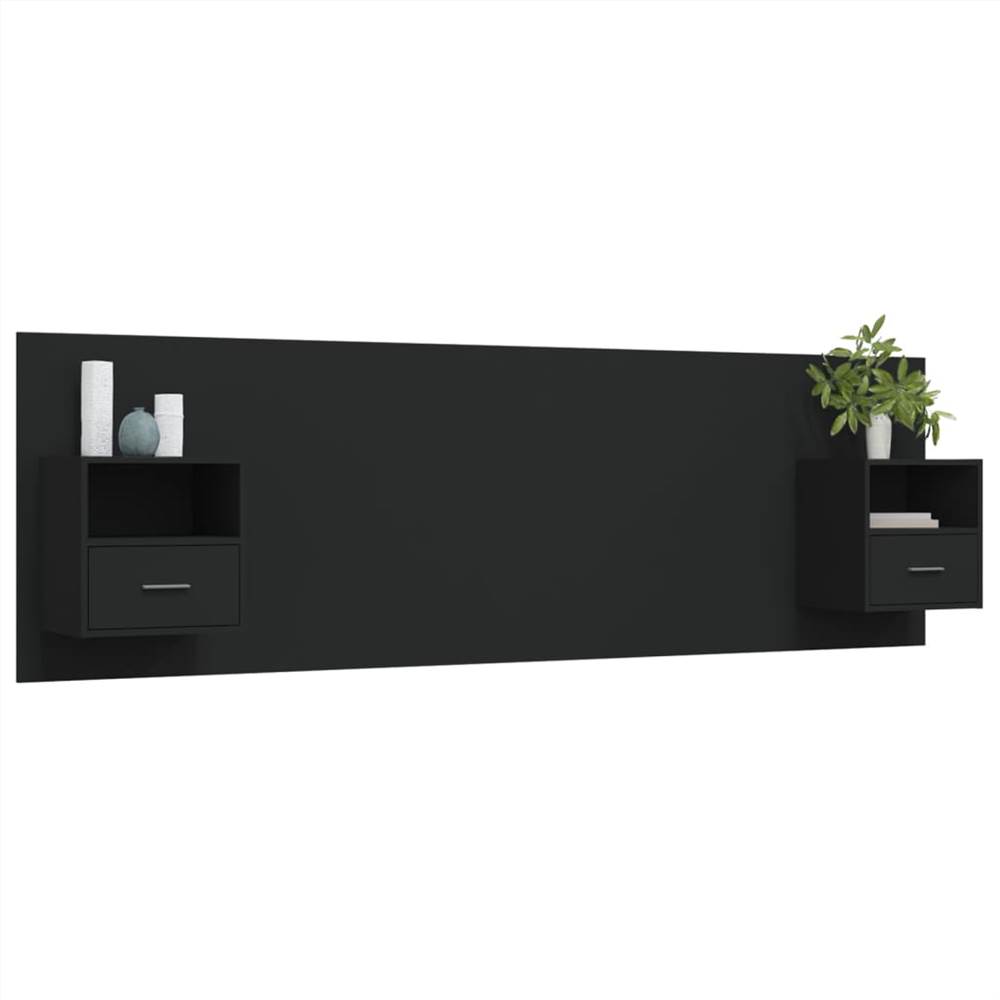 Bed Headboard with Cabinets Black Engineered Wood