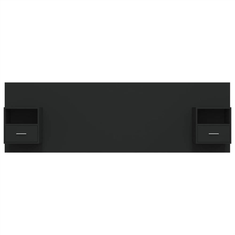 Bed Headboard with Cabinets Black Engineered Wood