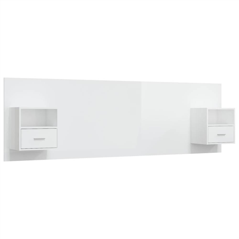 Bed Headboard with Cabinets High Gloss White Engineered Wood