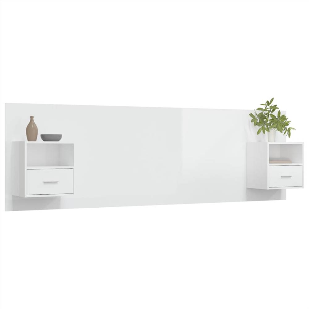 Bed Headboard with Cabinets High Gloss White Engineered Wood