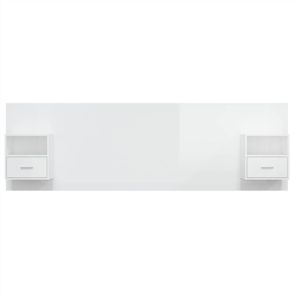 Bed Headboard with Cabinets High Gloss White Engineered Wood