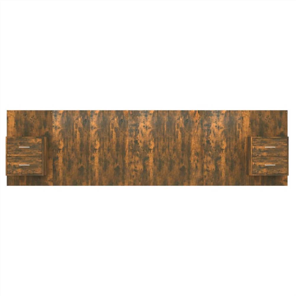 Bed Headboard with Cabinets Smoked Oak Engineered Wood