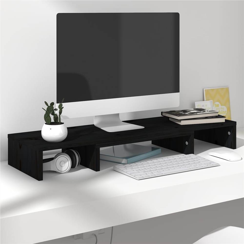 Monitor Stand Black 80x24x10.5 cm Solid Wood Pine